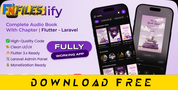 Free nulled Audify Complete Audiobook App with Chapter Flutter full app Laravel backend - complete free theme download for Android iOS audio streaming.