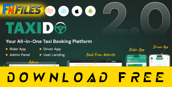 Free nulled Taxido InDrive Grab Uber Clone Taxi Booking Cab app with React Native Laravel - complete free theme download for rides and parcels.
