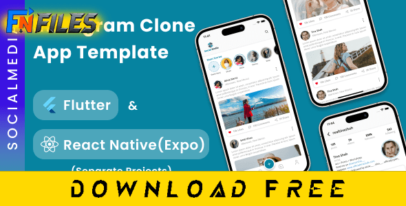 Free nulled SocialMedia Instagram Clone Social Media App UI Flutter React Native Expo - complete free theme download for Android iOS social apps.