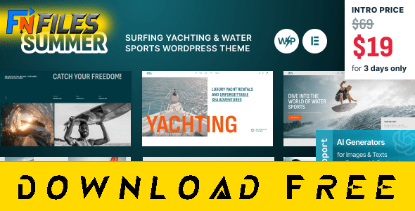 Free download Summer - Surfing Yachting & Water Sports WordPress Theme [Free Nulled WP Theme]